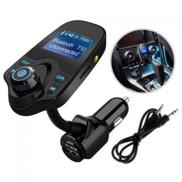 FM трансмиттер T10 Bluetooth с экраном 1.44 дюйма и зарядным устройством US / Автомобильный FM модулятор
