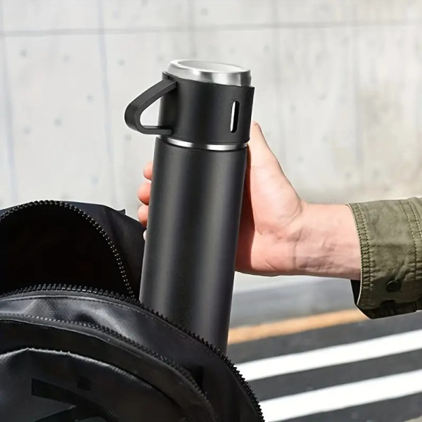 Подарочный набор термос 0.5 л и 3 кружки в коробке / Термос Vacuum Flask Set из нержавеющей стали