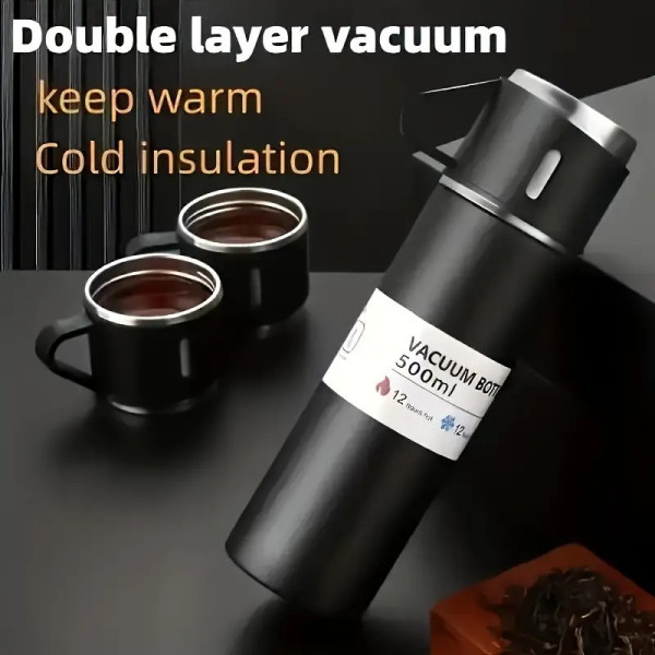Подарочный набор термос 0.5 л и 3 кружки в коробке / Термос Vacuum Flask Set из нержавеющей стали