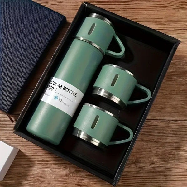 Подарочный набор термос 0.5 л и 3 кружки в коробке / Термос Vacuum Flask Set из нержавеющей стали