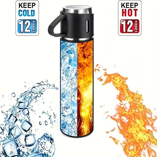 Подарочный набор термос 0.5 л и 3 кружки в коробке / Термос Vacuum Flask Set из нержавеющей стали