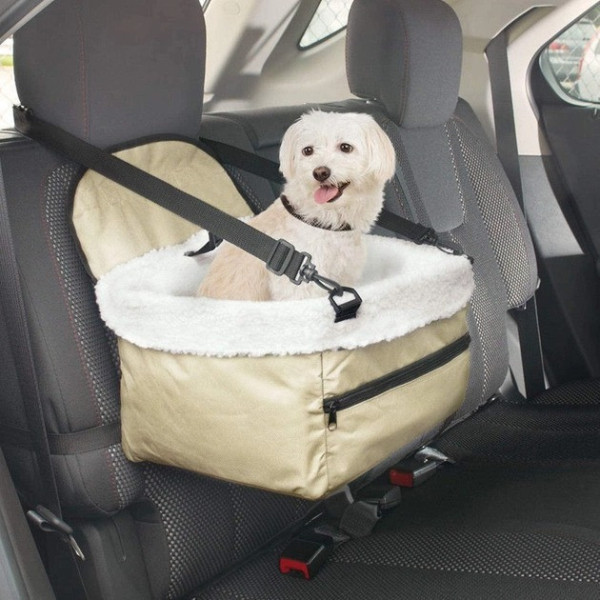 Автомобильная сумка-переноска для животных Pet Booster, до 7 кг, с ремнем безопасности, 33×20×26 см, беже