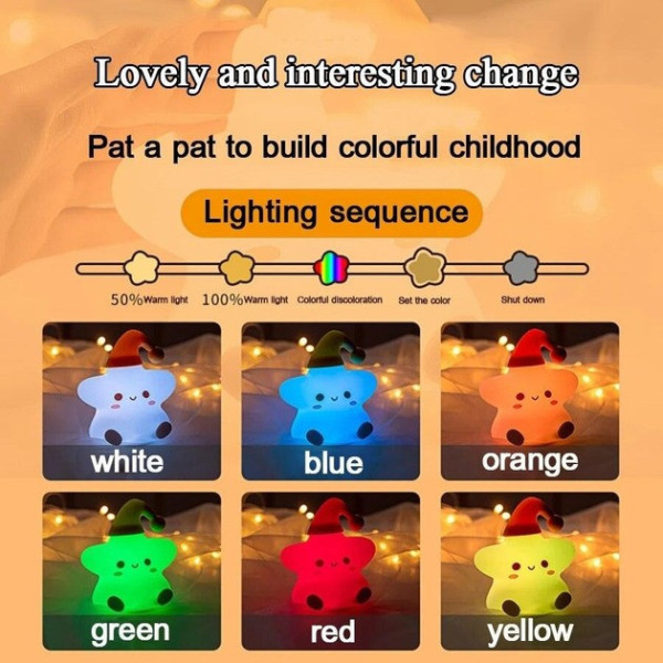 Силиконовый ночник "Звездочка" с RGB-подсветкой и аккумулятором, мягкий светильник для детей и взрослых