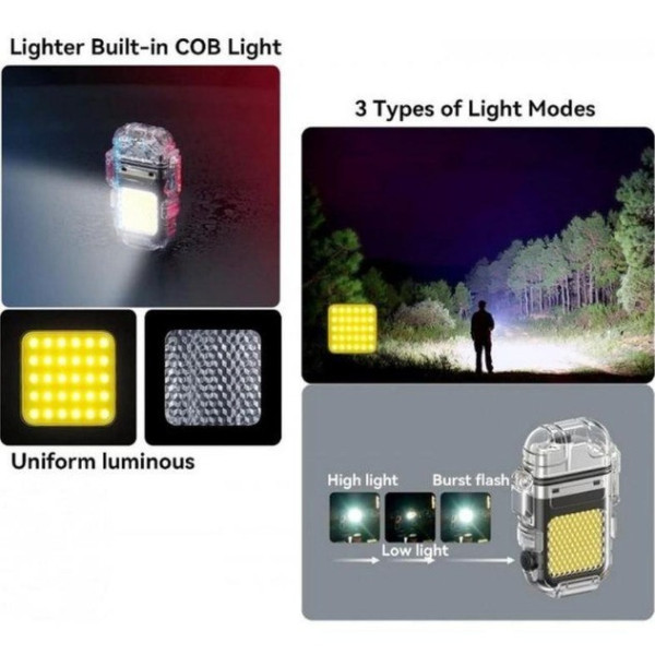Электронная зажигалка с пружиной накаливания и LED фонариком, аккумуляторная, с зарядкой через USB
