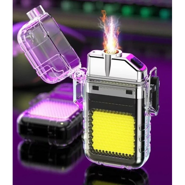 Электронная зажигалка с пружиной накаливания и LED фонариком, аккумуляторная, с зарядкой через USB