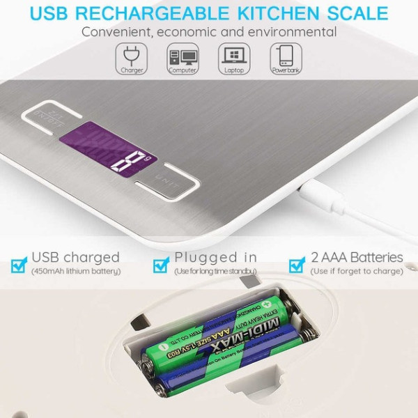 Цифровые кухонные весы с высокой точностью, LCD-дисплеем, USB и батарейным питанием AND906