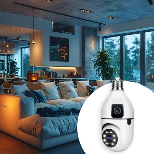 Двойная Wi-Fi камера E27 Sq02 с датчиком движения, ночным видением и двусторонней связью, установка в патрон