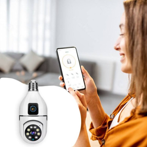 Двойная Wi-Fi камера E27 Sq02 с датчиком движения, ночным видением и двусторонней связью, установка в патрон