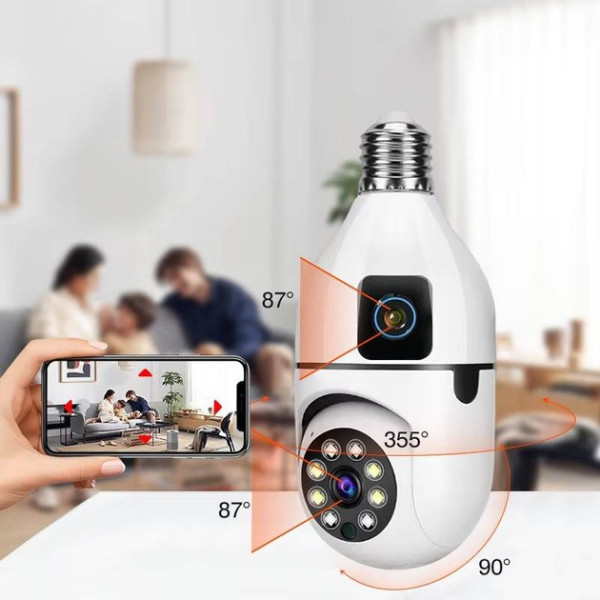 Двойная Wi-Fi камера E27 Sq02 с датчиком движения, ночным видением и двусторонней связью, установка в патрон