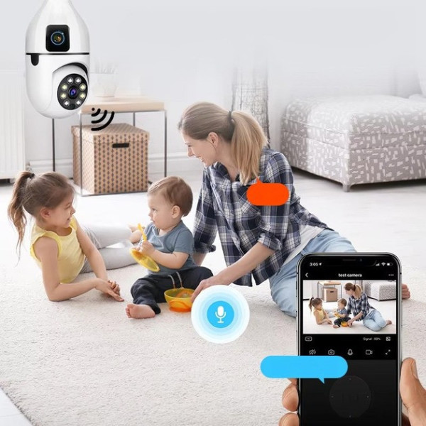 Двойная Wi-Fi камера E27 Sq02 с датчиком движения, ночным видением и двусторонней связью, установка в патрон