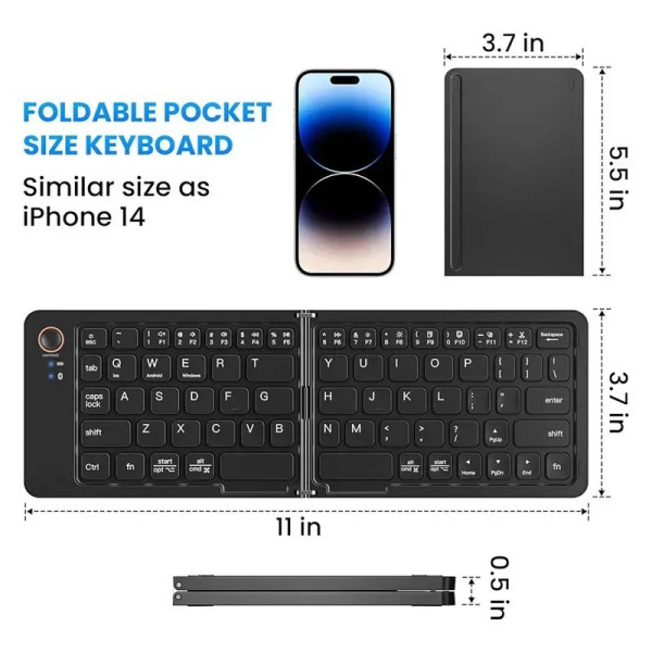 Клавиатура беспроводная B023, раскладная, 67 клавиш, (Eng / Pyc), 2.4G, 280x92mm, Black, Box