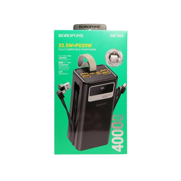 Портативный повербанк BOROFONE 40000mAh Power Bank DBT-35A с быстрой зарядкой, 4 USB, Type-C, Lightning, LED