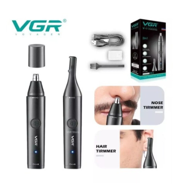 Триммер VGR V-613 2 в 1 для носа, ушей и окантовки с USB-зарядкой, влагозащитой и насадкой для бритья