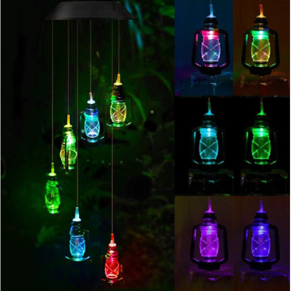 Подвесная садовая лампа Музыка ветра на солнечной батарее 6 LED фонариков Разноцветный свет