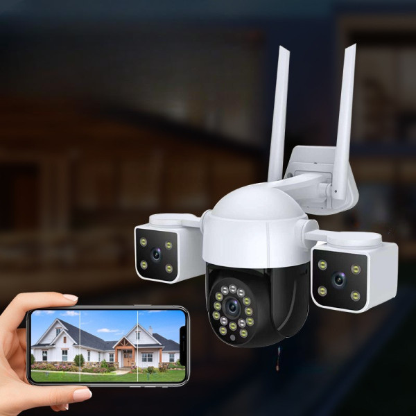 Уличная камера видеонаблюдения 4G Wi-Fi LAN с 3 линзами 2+2+2 Мп и ночным видением
