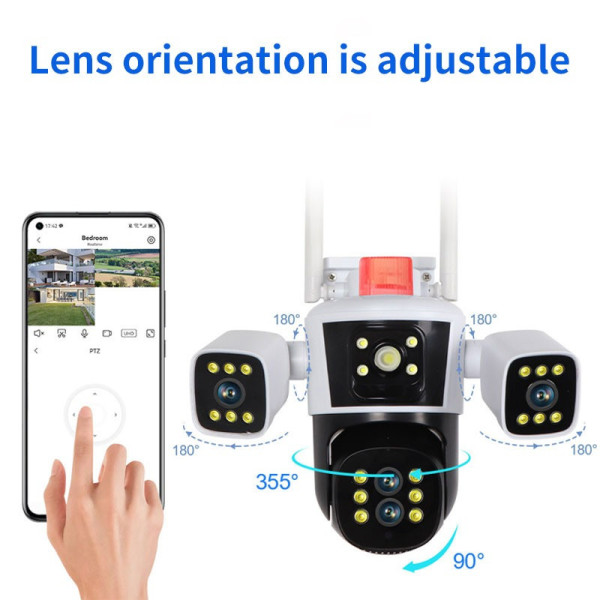 IP WiFi PTZ камера видеонаблюдения 12MP JE-190-1/2 с тремя объективами и ночным видением