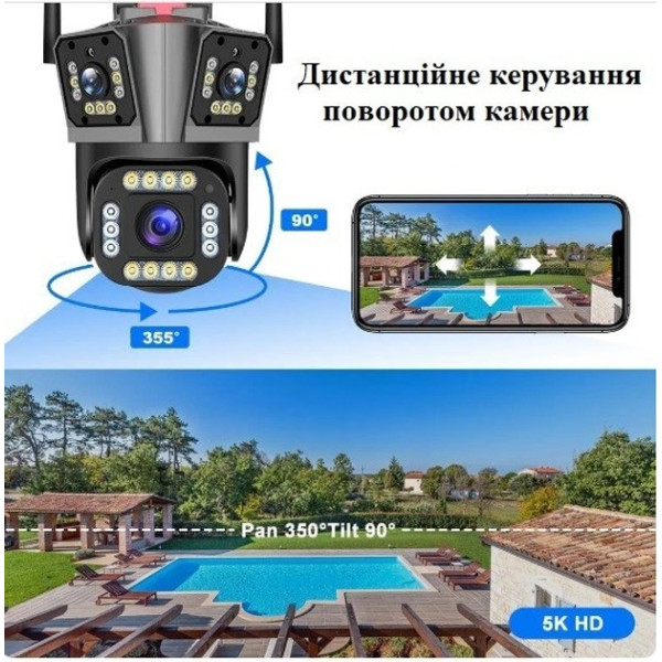 Уличная WiFi IP камера HW-SM1-20S 12Мп с 3 независимыми объективами и PTZ