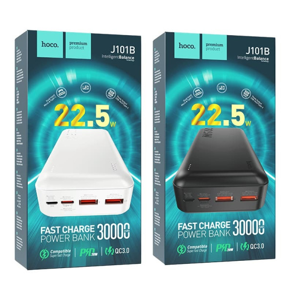 Повербанк Hoco J101B 30000mAh 22.5W с поддержкой QC 3.0 и PD быстрая зарядка 3 устройств одновременно