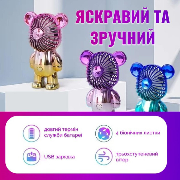 Детский мини-вентилятор в форме медведя USB на аккумуляторе, портативный бесшумный ручной вентилятор 2в1