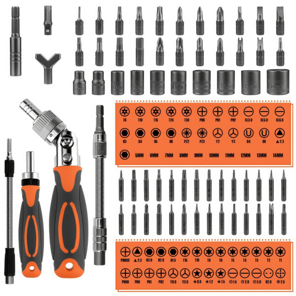 Набор отверток с трещоткой Torx RATCHET 68 в 1 в кейсе гибкий удлинитель, биты, головки, храповый механизм