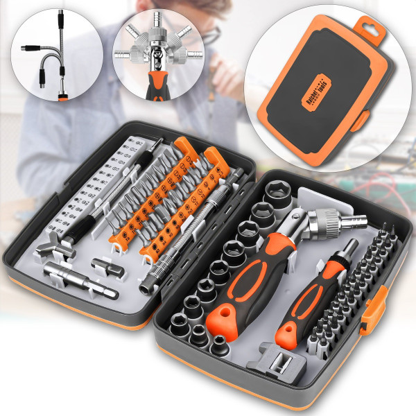Набор отверток с трещоткой Torx RATCHET 68 в 1 в кейсе гибкий удлинитель, биты, головки, храповый механизм