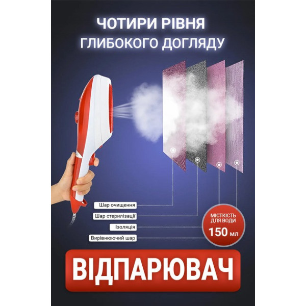 Ручной отпариватель для одежды Steam Brush 1200 Вт B6689-1325R с насадками и щеткой  3 режима