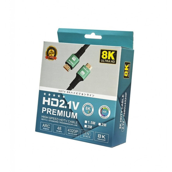 HDMI кабель HD2.1V Premium 8K 1.5 м, версия 2.1, 48 Гбит/с, eARC, 4K 120 Гц / 8K 60 Гц