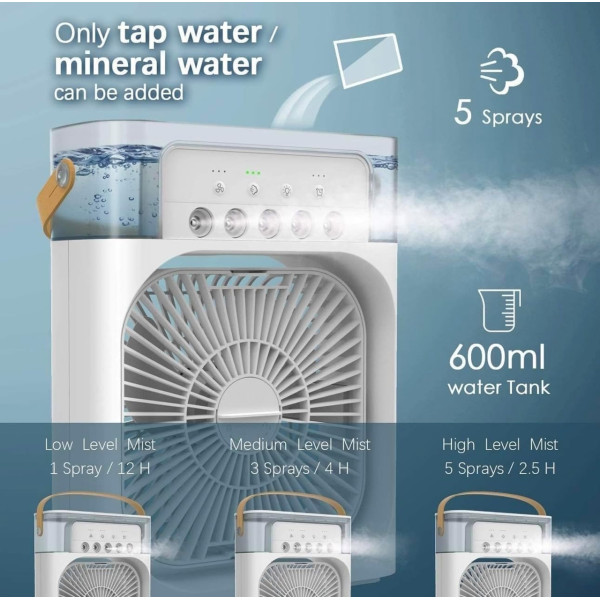 Портативный мини кондиционер-увлажнитель воздуха AIR COOLER FAN 4-в-1 с резервуаром 600 мл и подсветкой