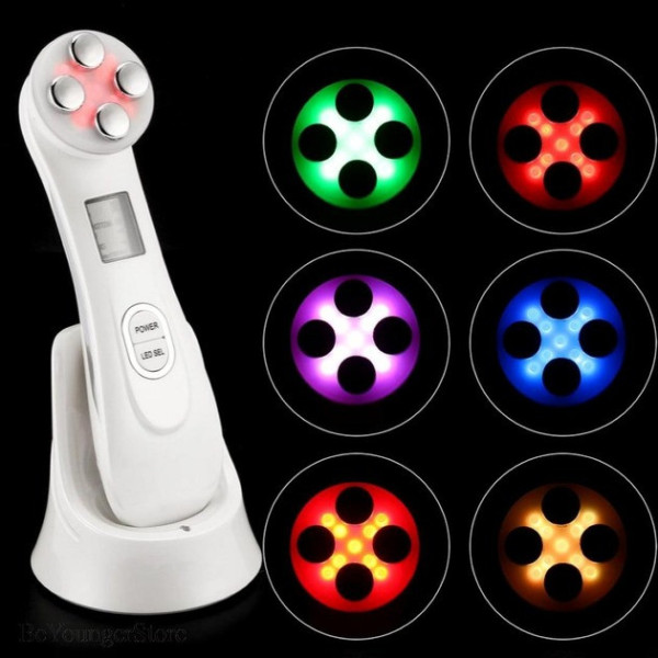 Микротоковый массажер для лица с RF-лифтингом, EMS и LED-фототерапией 6 в 1 аппарат для омоложения кожи