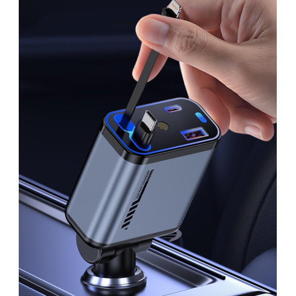 Автомобильное зарядное устройство с проектором "Звёздное небо", USB, Type-C, Lightning, 66 Вт, QC 3.0, PD