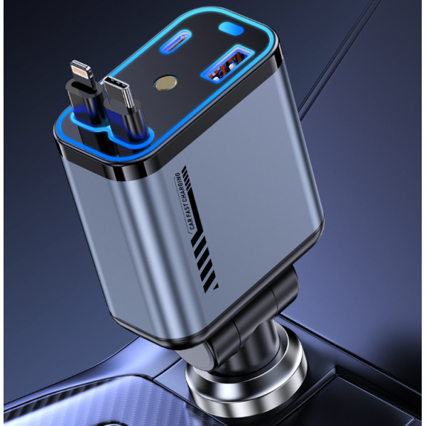 Автомобильное зарядное устройство с проектором "Звёздное небо", USB, Type-C, Lightning, 66 Вт, QC 3.0, PD