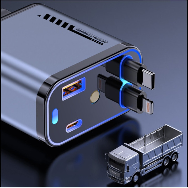 Автомобильное зарядное устройство с проектором "Звёздное небо", USB, Type-C, Lightning, 66 Вт, QC 3.0, PD
