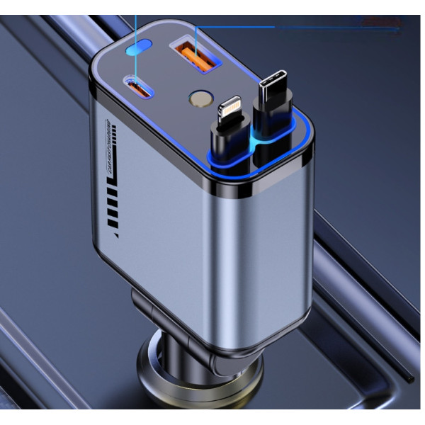 Автомобильное зарядное устройство с проектором "Звёздное небо", USB, Type-C, Lightning, 66 Вт, QC 3.0, PD