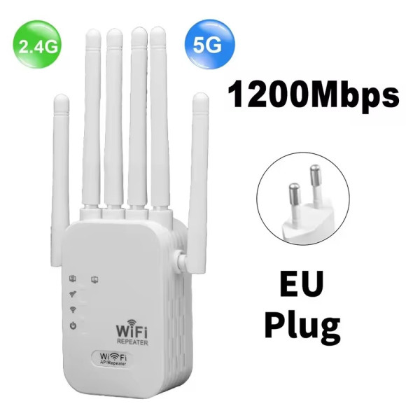 Двухдиапазонный Wi-Fi ретранслятор 2.4/5 ГГц 1200 Мбит/с, репитер, усилитель сигнала, 6 антенн, RJ45, режим AP