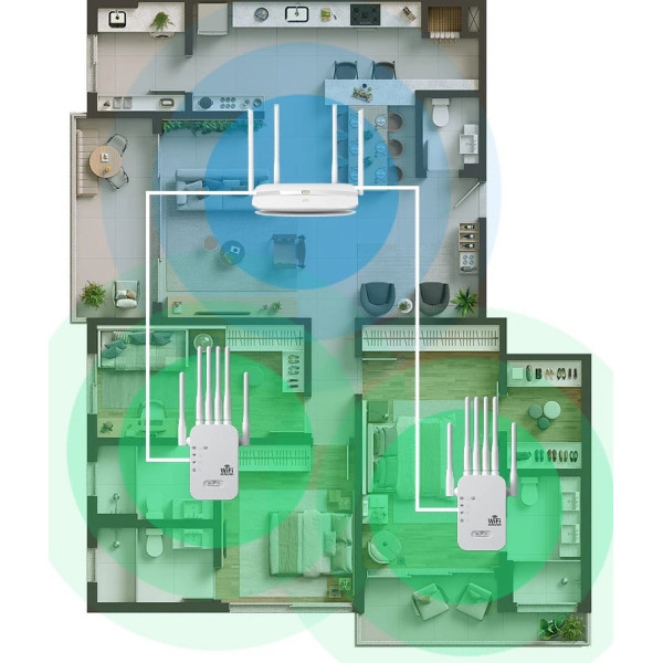 Двухдиапазонный Wi-Fi ретранслятор 2.4/5 ГГц 1200 Мбит/с, репитер, усилитель сигнала, 6 антенн, RJ45, режим AP