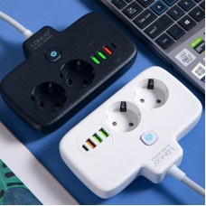 Сетевой фильтр-удлинитель LDNIO SE2435 с USB, QC3.0, PD 20Вт, 2 розетки EU, 4 USB, защита от перегрева