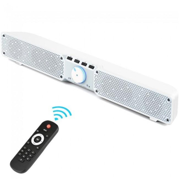 Портативная Bluetooth колонка SOUNDBAR Q10 белая — 2x10 Вт, басы, громкая связь, TF, USB, AUX, до 10 ч работы