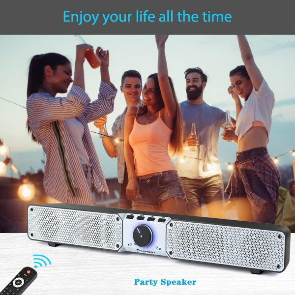 Портативная Bluetooth колонка SOUNDBAR Q10 белая — 2x10 Вт, басы, громкая связь, TF, USB, AUX, до 10 ч работы