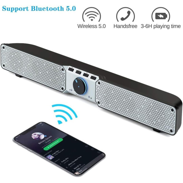 Портативная Bluetooth колонка SOUNDBAR Q10 белая — 2x10 Вт, басы, громкая связь, TF, USB, AUX, до 10 ч работы