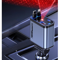 Автомобильное зарядное устройство с проектором "Звёздное небо", USB, Type-C, Lightning, 66 Вт, QC 3.0, PD