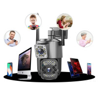 Камера видеонаблюдения уличная SC03 V380pro, подключение через Wi-Fi / LAN две линзы