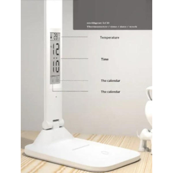 Лампа LCD 868 настольная аккумуляторная с термометром и часами white