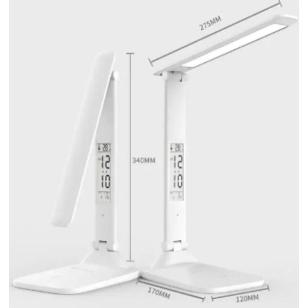 Лампа LCD 868 настольная аккумуляторная с термометром и часами white