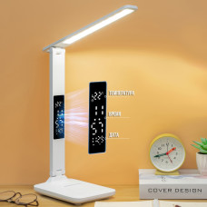 LED настольная лампа 868S с аккумулятором часами и термометром белая