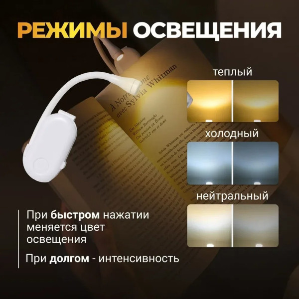 Мини лампа для чтения книг HA-71 портативный фонарик на прищепке