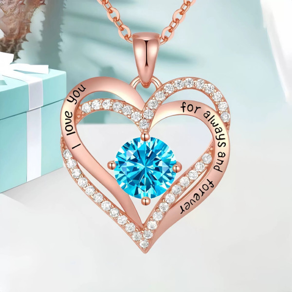 Золотое ожерелье женское Heart Love с голубым циркониевым камнем