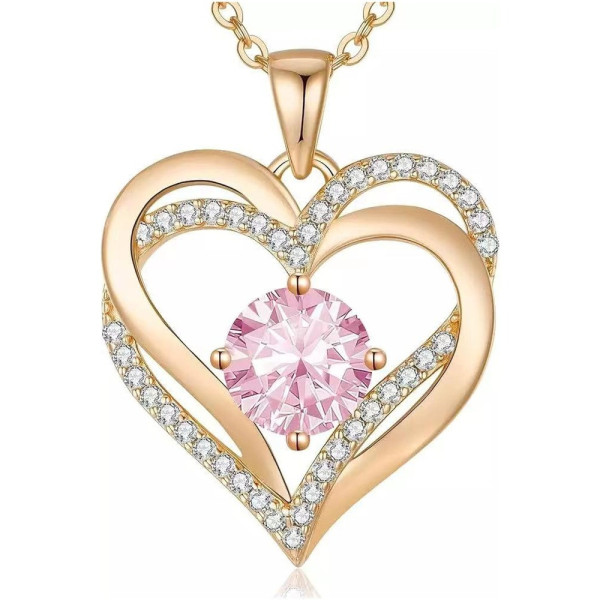 Золотое ожерелье женское Heart Love с голубым циркониевым камнем