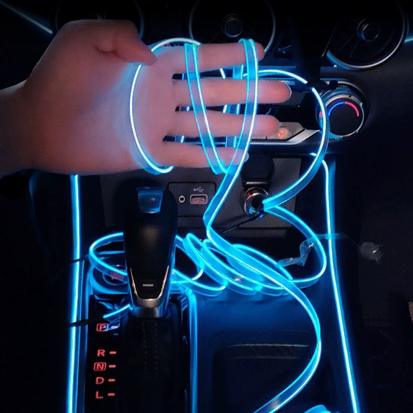 Гибкая неоновая подсветка салона авто 5 метров голубая холодная с USB
