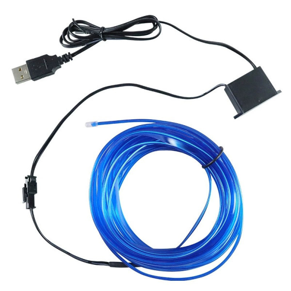 Гибкая неоновая подсветка салона авто 5 метров голубая холодная с USB