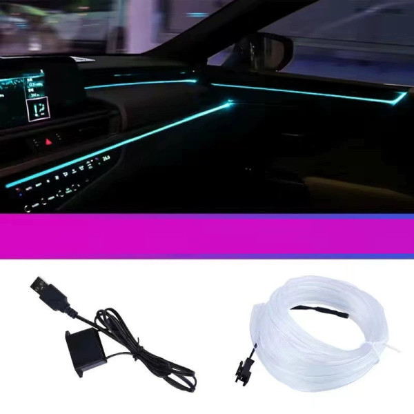 Гибкая неоновая подсветка салона авто 5 метров голубая холодная с USB